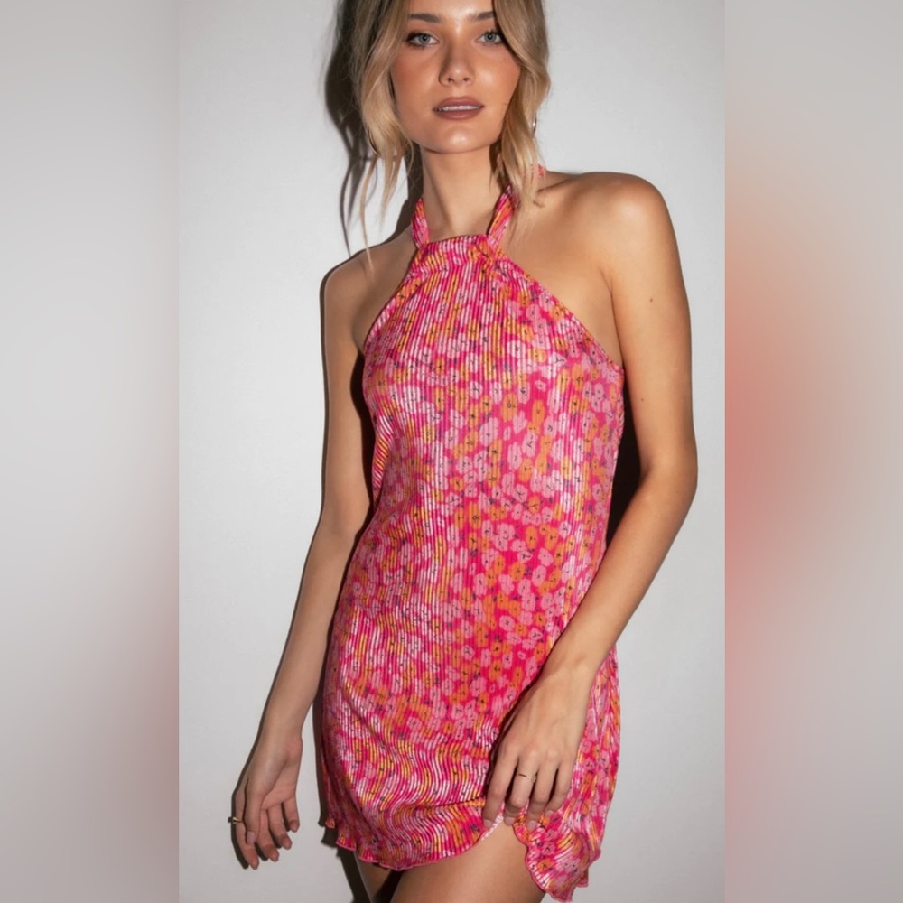 Melody Plisse Hot Pink Mini Dress